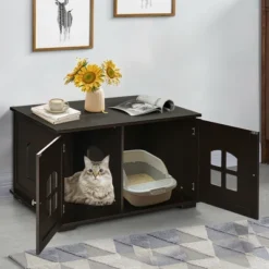 Costway Large Wooden Cat Litter Box Enclosure Hidden Cat Washroom W/ Divider -PawHut Store GUEST 9eae7867 b516 4194 aef4 81b8bb40a60b