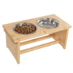 Elevated Dog Bowls With Stand - 7-Inch Nonslip Bamboo Dog Feeder With 2 Stainless-Steel Dog Bowls - Hold 20oz Each And Dishwasher Safe By PETMAKER 8 Elevated Dog Bowls With Stand - 7-Inch Nonslip Bamboo Dog Feeder With 2 Stainless-Steel Dog Bowls - Hold 20oz Each And Dishwasher Safe By PETMAKER -PawHut Store GUEST a2ed37b4 cfbe 491a 8048 8c144aec5b65