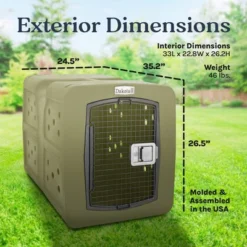 Dakota 283 G3 Large Ventilated Framed Pet Kennel W/Ultra-Secure Lock, Easy-Grip Handle & Keyed Paddle Latching Door For Large-Breed Dogs, Olive