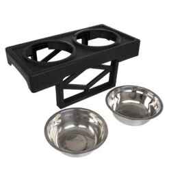 Elevated Dog Bowls Stand - Adjusts To 3 Heights For Small, Medium, And Large Pets - Stainless-Steel Dog Bowls Hold 34oz Each By PETMAKER (Black) -PawHut Store GUEST a3241a2c 1247 4852 8bc3 a0b3e4a0cf85