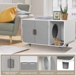Costway Cat Litter Box Enclosure Furniture Hidden Cat Washroom With Rubber Wood Legs -PawHut Store GUEST a38046c4 58a7 40c0 92eb e071c325ab16