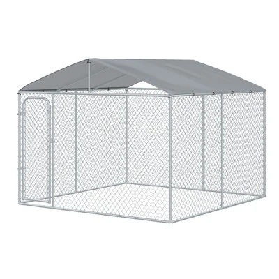 PawHut Outdoor Metal Dog Kennel, Pet Playpen With Steel Lock, Mesh Sidewalls And Cover For Backyard & Patio 3 PawHut Outdoor Metal Dog Kennel, Pet Playpen With Steel Lock, Mesh Sidewalls And Cover For Backyard & Patio - Image 3