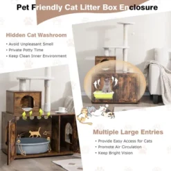 Costway 2-in-1 Wooden Litter Box Enclosure With Cat Tree Hidden Washroom Furniture -PawHut Store GUEST a49084f5 ae10 4725 aeb7 688ca9d20bdc