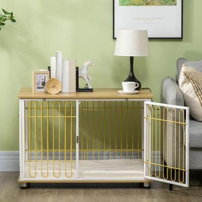 PawHut Modern Medium Dog Crate End Table With Soft Cushion, Wooden Dog Crate Bed Indoor Dog Kennel Furniture With Washable Cushion Cover 5 PawHut Modern Medium Dog Crate End Table With Soft Cushion, Wooden Dog Crate Bed Indoor Dog Kennel Furniture With Washable Cushion Cover - Image 5