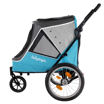 Ibiyaya 2-In-1 Happy Pet All Terrain Bike Trailer Jogger Stroller For Medium And Large Dogs With Front And Top Entry And Foldable Design, Ocean Blue 1 Ibiyaya 2-In-1 Happy Pet All Terrain Bike Trailer Jogger Stroller For Medium And Large Dogs With Front And Top Entry And Foldable Design, Ocean Blue