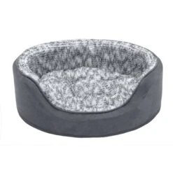 FurHaven Two-Tone Faux Fur & Suede Oval Pet Bed For Dogs & Cats