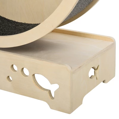 PawHut Round Hamster-Wheel Style Cat Tree With Carpet Runway, Wooden Sisal-Covered Cat Tower Condo With Unique Design 3 PawHut Round Hamster-Wheel Style Cat Tree With Carpet Runway, Wooden Sisal-Covered Cat Tower Condo With Unique Design - Image 3