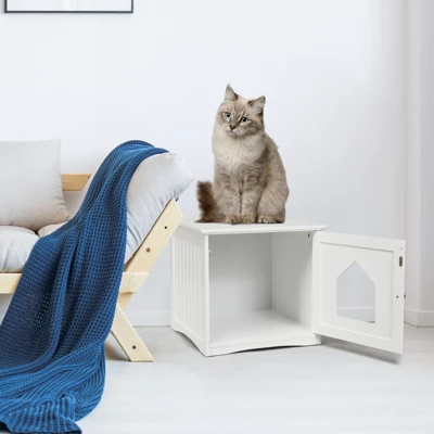Tangkula Wooden Pet Cat House Litter Box Cat Washroom Nightstand Cat Storage Bench 3 Tangkula Wooden Pet Cat House Litter Box Cat Washroom Nightstand Cat Storage Bench - Image 3
