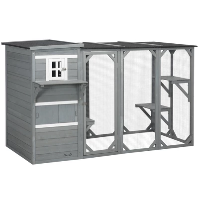 PawHut Large Outside Cat Shelter For 3 Kitties, Multi-Level Design With Big Hiding Areas, Catio Outdoor Cat Enclosure, Cat Condo For Large Cats 3 PawHut Large Outside Cat Shelter For 3 Kitties, Multi-Level Design With Big Hiding Areas, Catio Outdoor Cat Enclosure, Cat Condo For Large Cats - Image 3