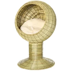 PawHut Elevated Cat Bed With Rotatable Egg Chair Pod, Cat Basket Bed With Thick Cushion, Natural Mat Grass Woven Kitty House 7 PawHut Elevated Cat Bed With Rotatable Egg Chair Pod, Cat Basket Bed With Thick Cushion, Natural Mat Grass Woven Kitty House -PawHut Store GUEST aaccd429 f0f2 4126 ad15 cae2f9162ac8
