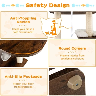 Costway Wooden Cat Tree 71'' 7-Layer Cat Tower With Sisal Scratching Posts Perch & Cushions Brown/Natural 8 Costway Wooden Cat Tree 71'' 7-Layer Cat Tower With Sisal Scratching Posts Perch & Cushions Brown/Natural - Image 8