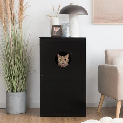 Costway 2-tier Litter Box Enclosure Furniture Hidden Cat House W/ Anti-toppling Device 1 Costway 2-tier Litter Box Enclosure Furniture Hidden Cat House W/ Anti-toppling Device