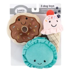 Luvable Friends Dog Squeaky Plush Dog Mini Toy Set, Desserts, One Size