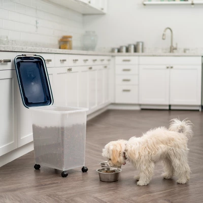IRIS USA Airtight Pet Food Container With Casters, Navy 2 IRIS USA Airtight Pet Food Container With Casters, Navy - Image 2