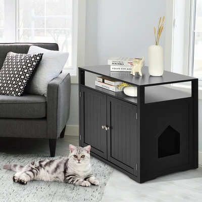 Costway Wooden Cat Litter Box Enclosure Hidden Cat Washroom W/ Storage Layer 2 Costway Wooden Cat Litter Box Enclosure Hidden Cat Washroom W/ Storage Layer - Image 2