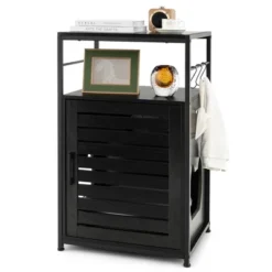 Costway Cat Litter Box Enclosure With Louvered Door& 3-Tier Shelf Cat House Side Table -PawHut Store GUEST b1d46ac8 6fed 48ab a39a 0a01dd41fd5d