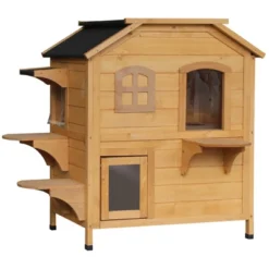 PawHut Wooden 2-Story Outdoor Cat House, Feral Cat Shelter Kitten Condo With Escape Door, Openable Asphalt Roof And 4 Platforms -PawHut Store GUEST b2275c7a bc3c 4326 b809 252a2ab007d5