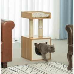 Cat Tree Play House Condo Cube Cave, Platform, Scratcher Post And Ball Toy -PawHut Store GUEST b2799014 4c41 4f42 853a faa2229d5c95