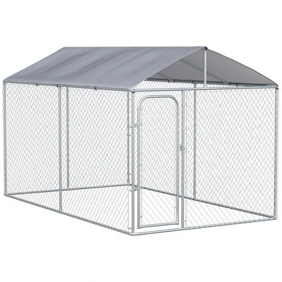 PawHut Outdoor Metal Dog Kennel, Pet Playpen With Steel Lock, Mesh Sidewalls And Cover For Backyard & Patio 9 PawHut Outdoor Metal Dog Kennel, Pet Playpen With Steel Lock, Mesh Sidewalls And Cover For Backyard & Patio - Image 9