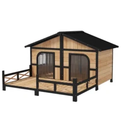 PawHut 59"x64"x39" Wood Large Dog House Cabin Style Elevated Pet Shelter W/Porch Deck 11 PawHut 59"x64"x39" Wood Large Dog House Cabin Style Elevated Pet Shelter W/Porch Deck -PawHut Store GUEST b4444dba 48d2 437e 8155 a14cb2d9ceb4