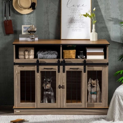 PawHut Dog Crate Furniture For Large Dogs, Double Dog Kennel For Small Dogs With Shelves, Sliding Doors 1 PawHut Dog Crate Furniture For Large Dogs, Double Dog Kennel For Small Dogs With Shelves, Sliding Doors