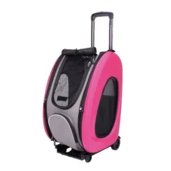 Ibiyaya Compact Multifunctional 5-in-1 EVA Convertible Foldable Small Pet Carrier/Stroller Combo System For Dog Or Cat Up To 16 Pounds, Pink