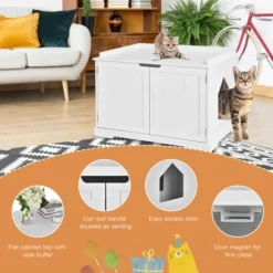 Costway Cat Litter Box Cabinet Furniture Cat Washroom Storage Bench -PawHut Store GUEST b4e66847 fee4 41a8 9b0e f81b23afee78