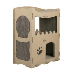 Petique Feline Penthouse Cat House Sustainable Non Toxic Recycled Cardboard Cat Play Home Pet Furniture W/ Relaxation Scratching Boards, 2 Pack