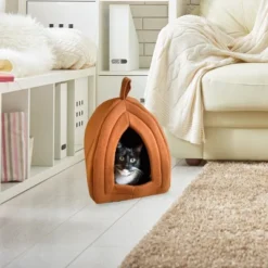 Pet Adobe Cozy Kitty Tent Igloo Plush Cat Bed - Brown -PawHut Store GUEST b70d84f1 9e49 40cc bb44 c3d2d90ceb52