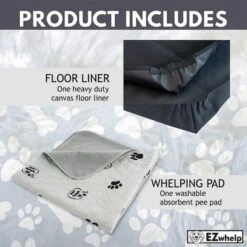 EZwhelp EZclassic 38" X 38" Modular Puppy Dog Whelping Box Playpen With Safety Rails, Washable Pee Pad, And Liner For Small Dogs, Gray Pawprint Pad -PawHut Store GUEST ba5f7318 4a56 4f14 b121 814f113cf6aa