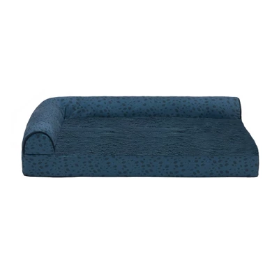 FurHaven Plush & Almond Print Cooling Gel Top Deluxe L-Chaise Pet Bed For Dogs & Cats 1 FurHaven Plush & Almond Print Cooling Gel Top Deluxe L-Chaise Pet Bed For Dogs & Cats