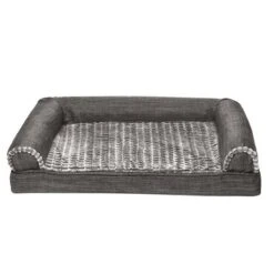 FurHaven Luxe Fur & Performance Linen Memory Foam Sofa Dog Bed
