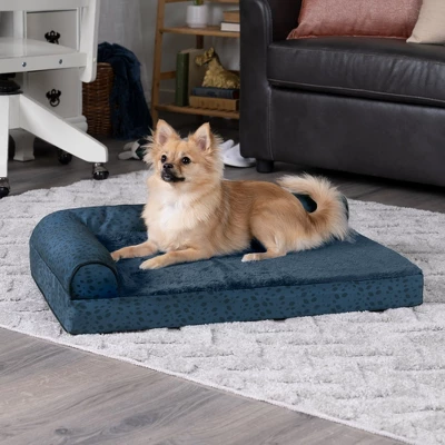 FurHaven Plush & Almond Print Cooling Gel Top Deluxe L-Chaise Pet Bed For Dogs & Cats 2 FurHaven Plush & Almond Print Cooling Gel Top Deluxe L-Chaise Pet Bed For Dogs & Cats - Image 2