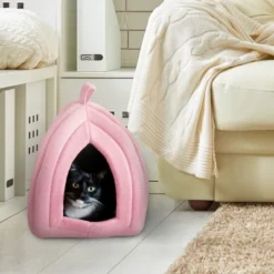 Pet Adobe Indoor Covered Cat Pet Bed With Removable Cushion Pad - 13.5" X 13.5" X 15.75", Pink -PawHut Store GUEST bd9ac173 500d 4823 a131 eccd34d536c1