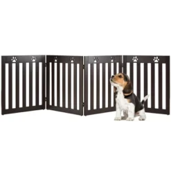 Costway 24'' Folding Wooden Freestanding Pet Gate Dog Gate W/360° Hinge White/Espresso -PawHut Store GUEST bf328b9d 92d0 4125 9430 f93638a359d1