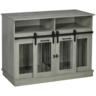 PawHut Dog Crate Furniture For Large Dogs, Double Dog Kennel For Small Dogs With Shelves, Sliding Doors 7 PawHut Dog Crate Furniture For Large Dogs, Double Dog Kennel For Small Dogs With Shelves, Sliding Doors - Image 7