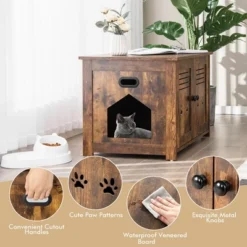 Tangkula Little Cat Box Enclosure Nightstand Cat House W/ Double Doors -PawHut Store GUEST c2b8e782 0a33 4dae b3af 7315b7ad0978