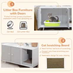 Costway Cat Litter Box Enclosure Cat Washroom Hidden Litter Box Enclosure Grey -PawHut Store GUEST c2bb185d 2c02 4a53 9ca5 243812378475