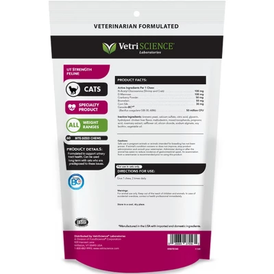 VetriScience UT Strength Feline Urinary Tract Support For Cats, Chicken Liver Flavor Bite-Sized Chews, 60 Ct 1 VetriScience UT Strength Feline Urinary Tract Support For Cats, Chicken Liver Flavor Bite-Sized Chews, 60 Ct