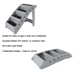 Pet Adobe 4-Step Folding Pet Stairs For Indoor And Outdoor Use, Gray