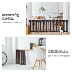Costway 24'' Folding Wooden Freestanding Pet Gate Dog Gate W/360° Hinge White/Espresso -PawHut Store GUEST c8dd2e43 b768 4ffa bbbe cca9a669c63d