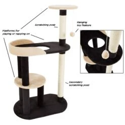 Pet Adobe 3-Tier Cat Tree With Two Scratching Posts - 42.25", Black/Tan