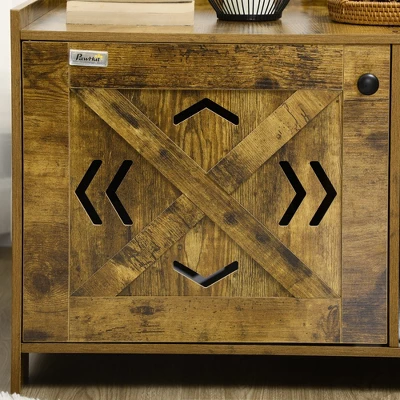 PawHut Hidden Kitty Litter Box Enclosure With Cat Scratcher Mat, Kitten Furniture For Darkness & Pet Privacy, Rustic Wooden Farmhouse End Table 4 PawHut Hidden Kitty Litter Box Enclosure With Cat Scratcher Mat, Kitten Furniture For Darkness & Pet Privacy, Rustic Wooden Farmhouse End Table - Image 4