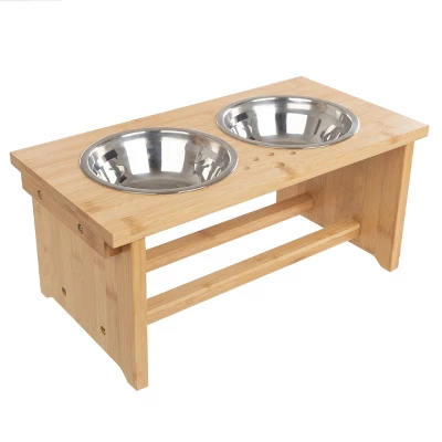 Elevated Dog Bowls With Stand - 7-Inch Nonslip Bamboo Dog Feeder With 2 Stainless-Steel Dog Bowls - Hold 20oz Each And Dishwasher Safe By PETMAKER 3 Elevated Dog Bowls With Stand - 7-Inch Nonslip Bamboo Dog Feeder With 2 Stainless-Steel Dog Bowls - Hold 20oz Each And Dishwasher Safe By PETMAKER - Image 3