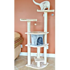 Armarkat 64" Real Wood Cat Tree With Scractch Sisal Post, Soft-side Playhouse, A6401, Almond -PawHut Store GUEST ca903f8d 9b86 43f1 b136 d8fae1cb0145