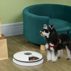 PawHut Battery-Powered Automatic Feeder For Pets With Digital LED Display Timer, 6 Meal Trays For Wet Or Dry Cat Food, Small Dog & Cat Meal Dispenser