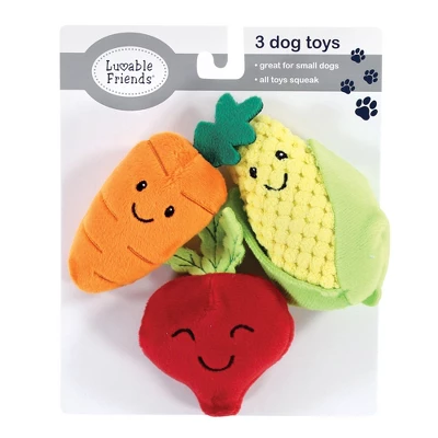 Luvable Friends Dog Squeaky Plush Dog Mini Toy Set, Veggies, One Size 1 Luvable Friends Dog Squeaky Plush Dog Mini Toy Set, Veggies, One Size