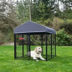 Lucky Dog STAY Series Black Powder Coat Steel Frame Villa Dog Kennel With Waterproof Canopy Roof And Single Gate Door