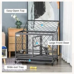 PawHut Heavy Duty Dog Cage Metal Kennel And Crate Dog Playpen With Lockable Wheels, Slide-out Tray, Food Bowl And Double Doors -PawHut Store GUEST cef6c932 ae2f 4204 9728 2022b8a2fea0