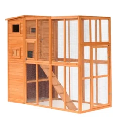 PawHut Cat House Outdoor Catio Kitty Enclosure With Platforms Run Lockable Doors And Asphalt Roof, 77" X 37" X 69" -PawHut Store GUEST cfeb0a73 e08a 4c73 822e 316b560487dd